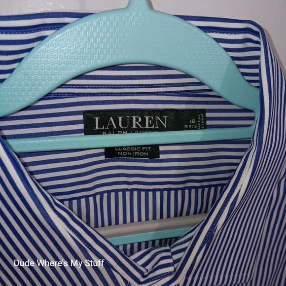 LAUREN - RALPH LAUREN GREEN LABEL - LONG SLEEVE DRESS SHIRT - SIZE 18 (34/35) - Picture 3 of 3